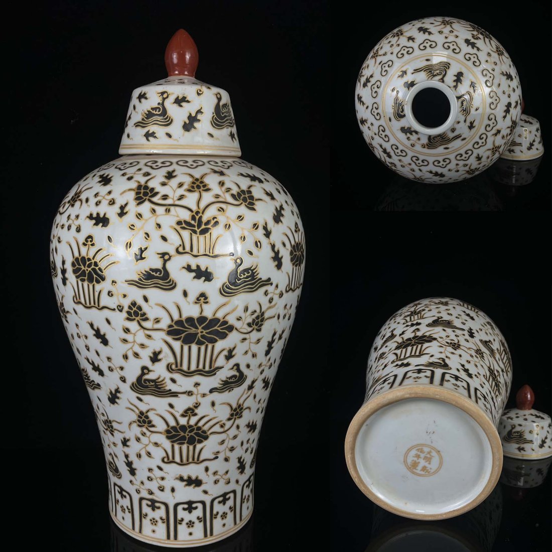 Daming Chenghua style luminous porcelain mandarin ducks playing with water plum bottle: Daming Chenghua style luminous porcelain mandarin ducks playing with water plum bottle. High 43CM wide 21cm Freight: 1.International Freight: Foreign shipping charges are determined by destination. 2.