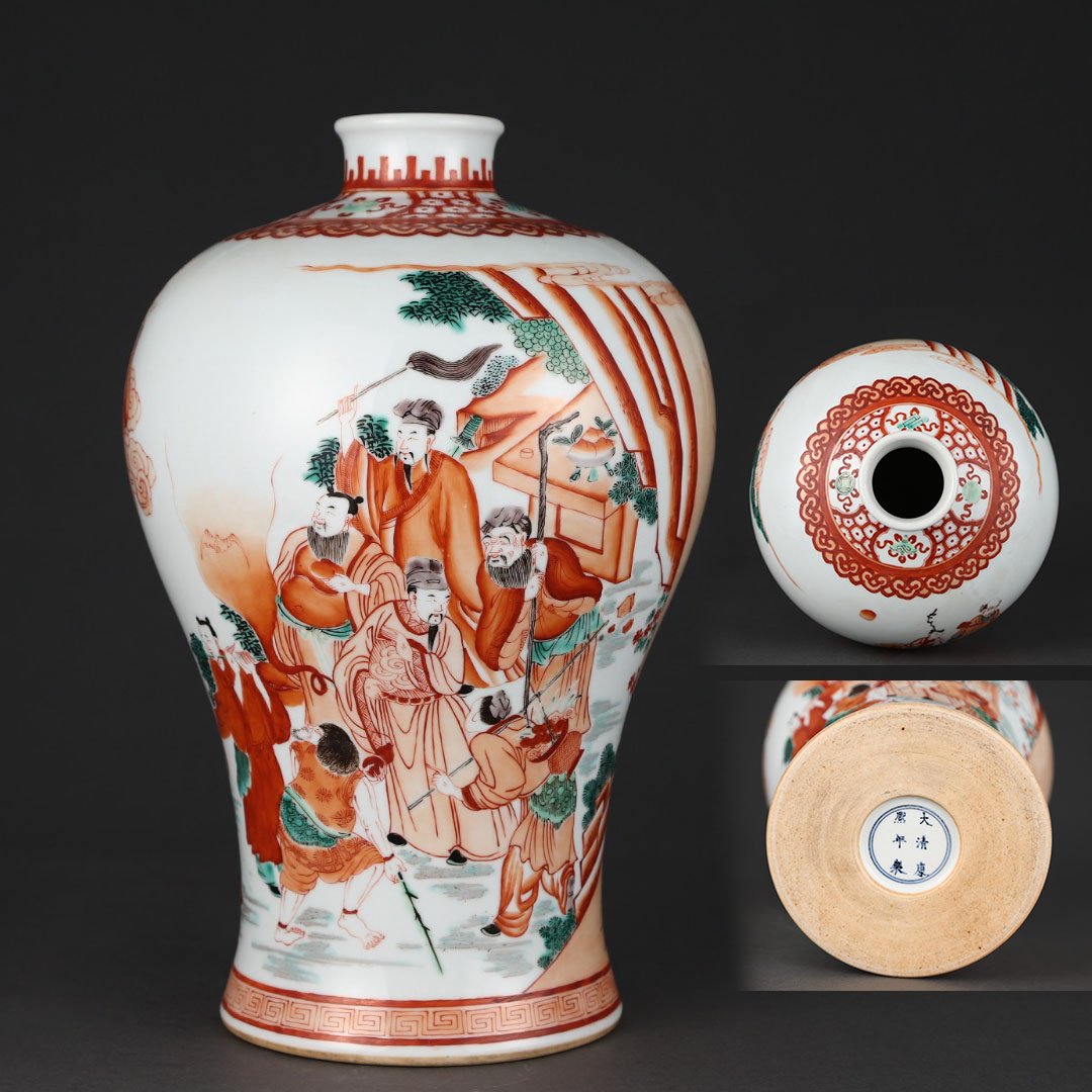 Kangxi colorful characters story plum bottle: Kangxi colorful characters story plum bottle High 31.5CM wide 19.5cm weight: Freight: 1.International Freight: Foreign shipping charges are determined by destination. 2.Photos, descriptions and valuat
