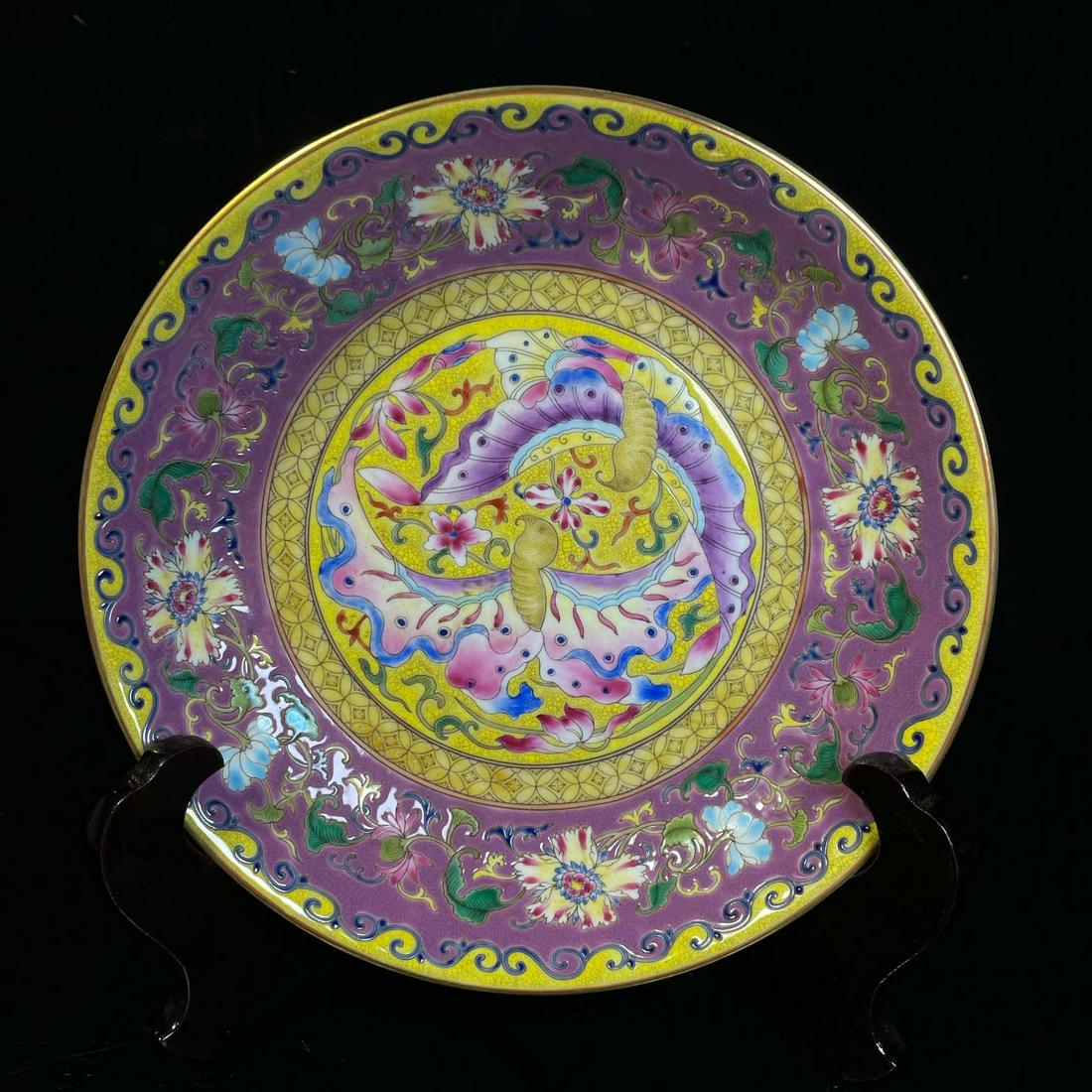Qing Yongzheng hand-painted enamel colored blessings and longevity gold plate (1 of 9)