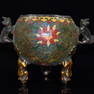 Pure copper cloisonne filigree three-legged and two-eared lion incense burner ornament