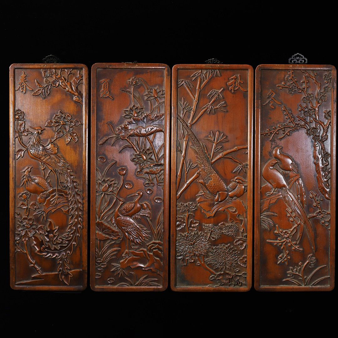 A set of boxwood, plum, orchid, bamboo, and chrysanthemum four-strip screens (1 of 10)