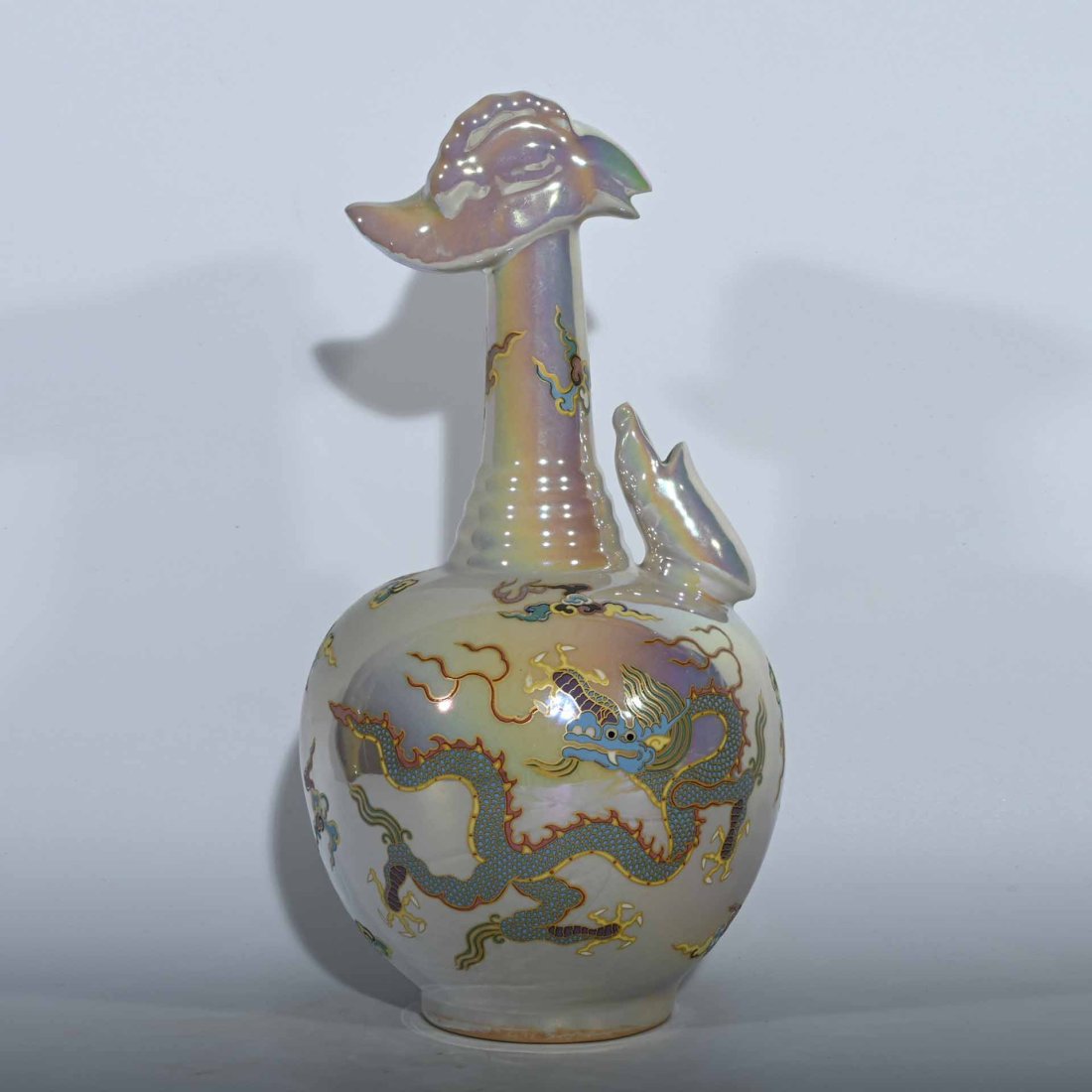Song Dynasty Ding kiln easy-to-order unicorn dragon pattern colorful luminous phoenix head vase (1 of 10)
