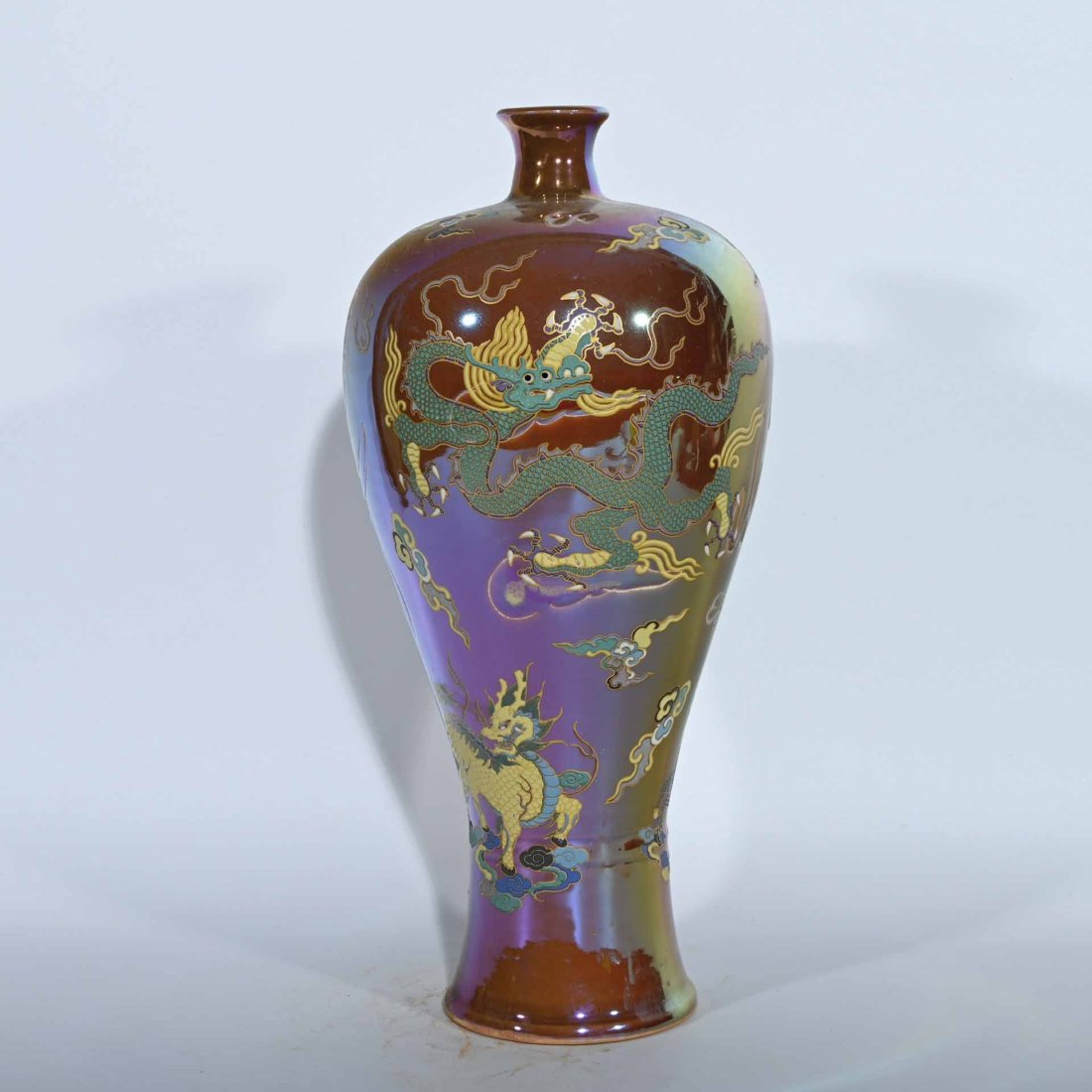 Colorful luminous plum vase with unicorn, dragon and phoenix pattern from Ding Kiln of Song Dynasty (1 of 10)