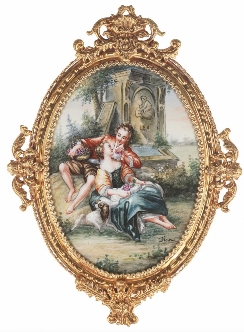 Outdoor Romance Porcelain Painting In Bronze Frame (1 of 3)