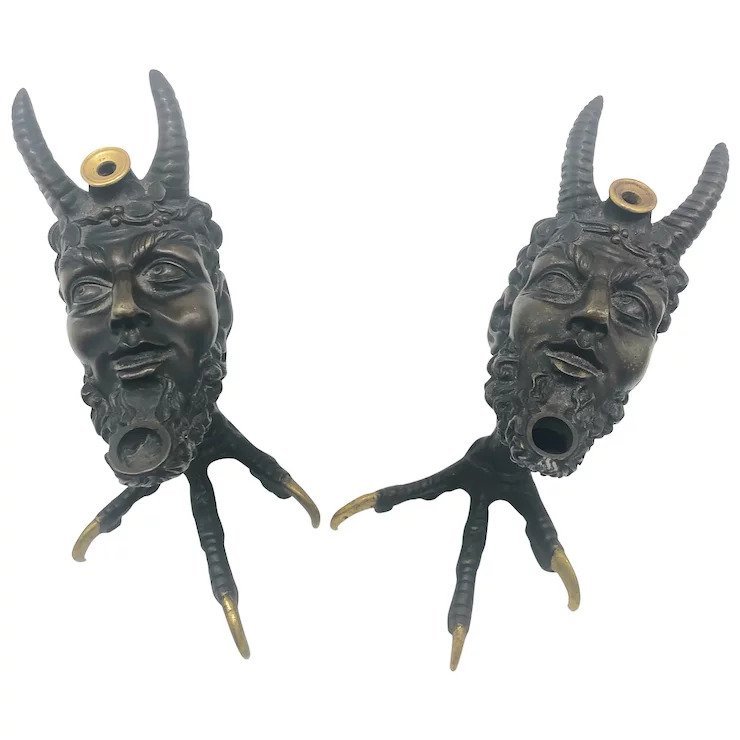 19th Century French Cast Bronze Satyr Talon Smoking Set