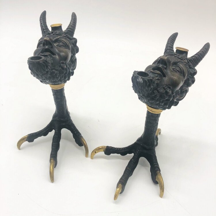 19th Century French Cast Bronze Satyr Talon Smoking Set