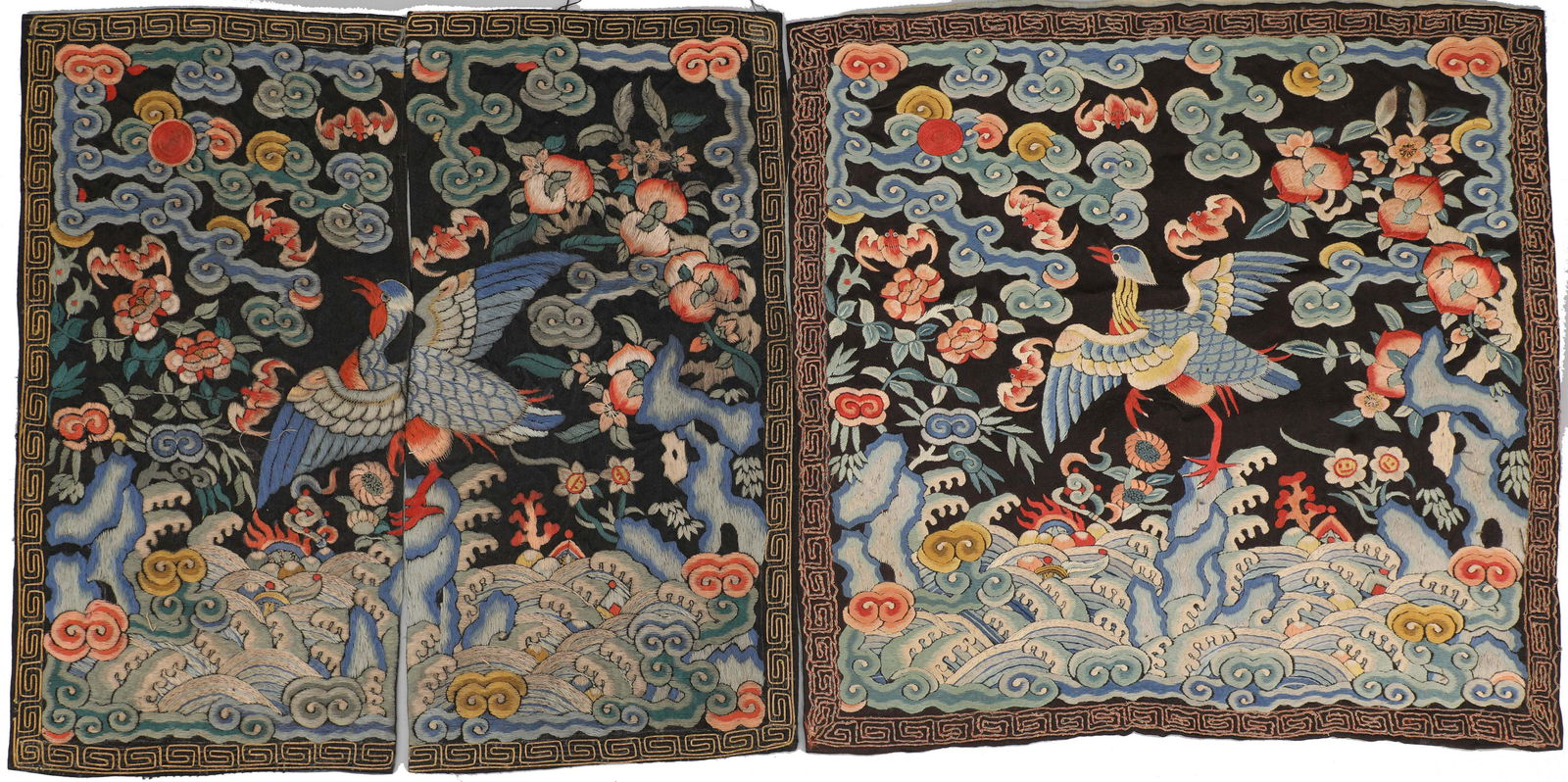 A QING DYNASTY DAOGUANG PERIOD PAIR OF KESI RANK BADGES, BUZI (1 of 4)