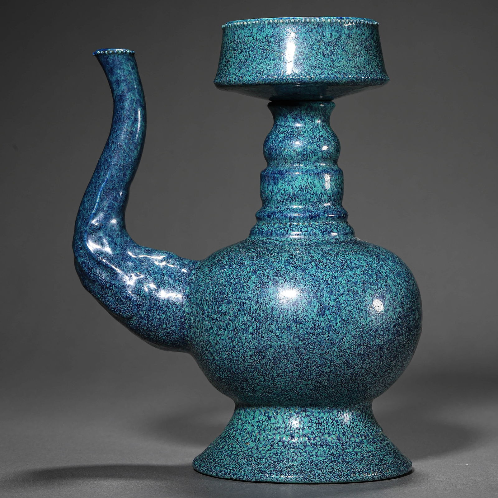 A CHINESE JUN GLAZED EWER WITH BROWN GROUND AND MYTHICAL BEAST DESIGN, MARKED "DA QING QIANLONG NIAN (1 of 3)