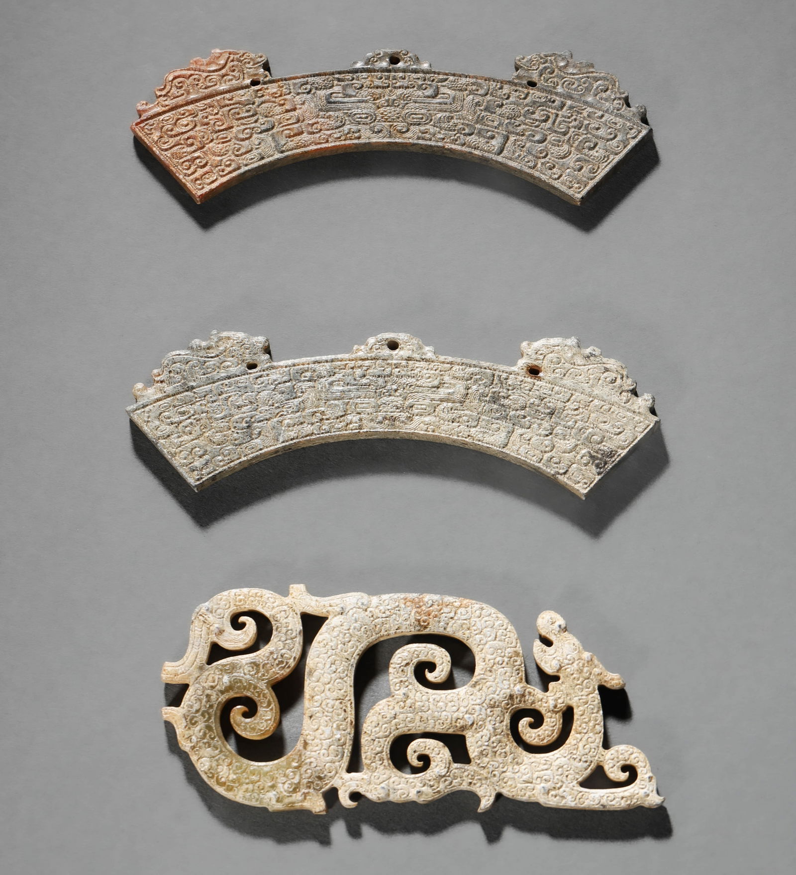 A SET OF ANTIQUE JADE PIECES. (1 of 2)