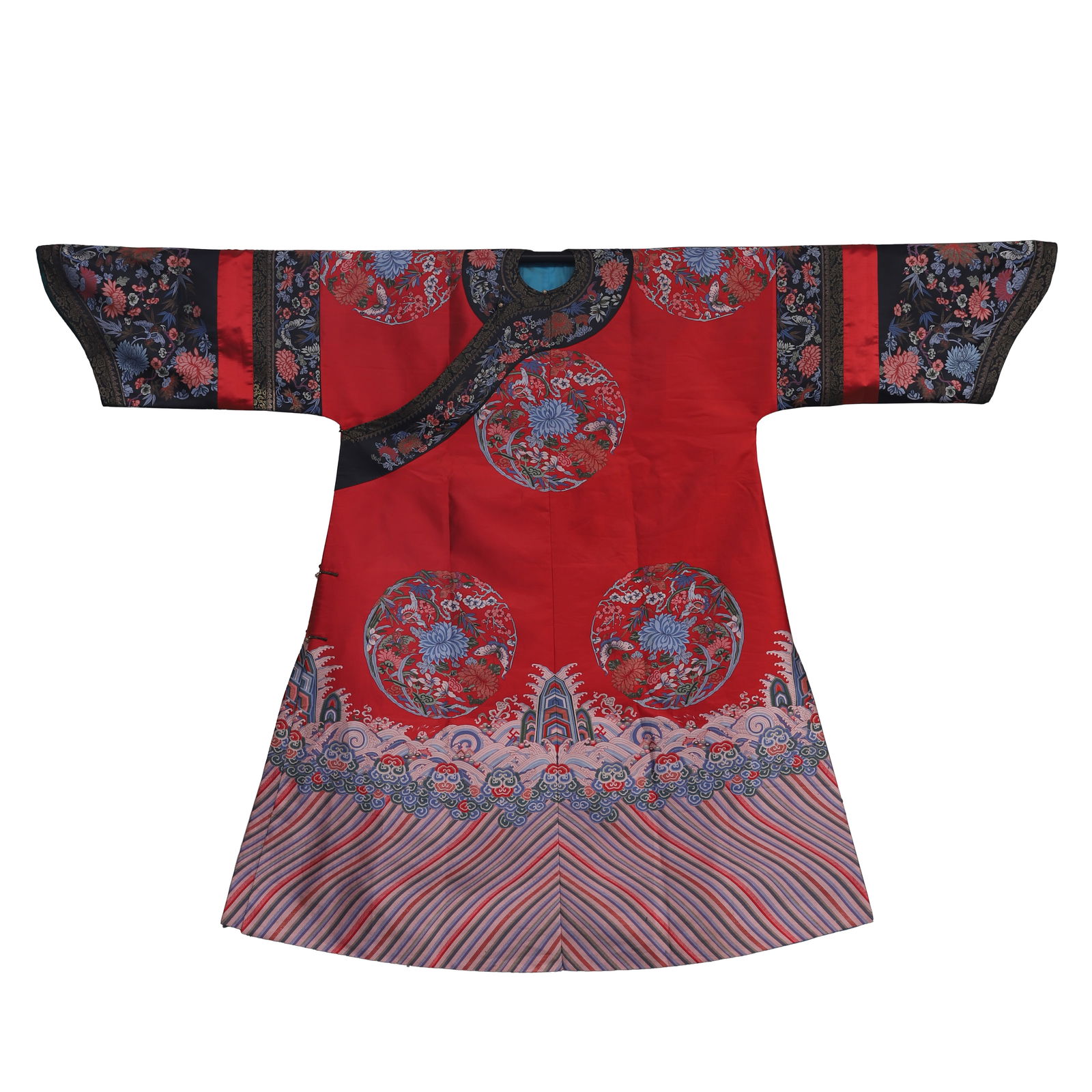 A RED PAINTED PATTERN ROBE. (1 of 3)