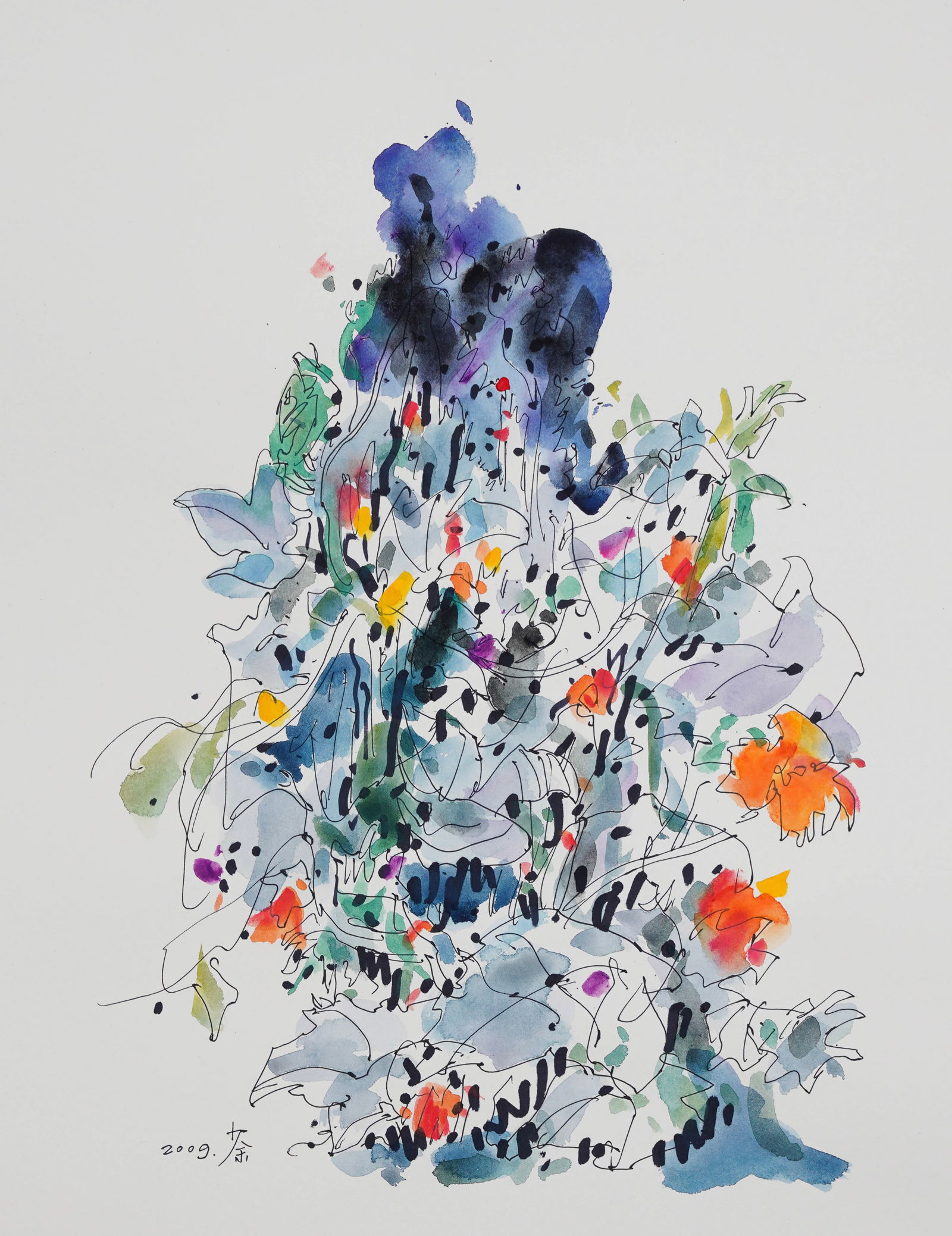 WU GUANZHONG (1919-2010), INK WITH WATERCOLOR ON PAPER: Image Size: 76cm x 53cm (29 7/8 x 20 3/4 inches) Signed (lower right) Takashi Murakami (B. 1962) is a Japanese contemporary artist. He works in fine arts media (such as painting and sculpture) as well