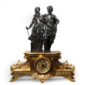 A FRENCH GILT AND PATINATED BRONZE FIGURAL MANTEL CLOCK, SIGNED "RAINGO FRÈRES", 19TH CENTURY (1 of 4)