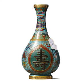 A CHINESE CLOISONNÉ ENAMEL VASE WITH SHOU CHARACTER MOTIF, MARKED "DA MING JINGTAI NIAN ZHI," (1 of 3)
