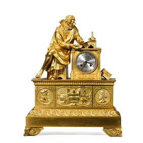 A FRENCH EMPIRE GILT BRONZE MANTEL CLOCK "THE PHILOSOPHER," EARLY 19TH CENTURY (1 of 5)