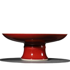 A CHINESE COPPER RED STEM DISH, MARKED "DA QING QIANLONG NIAN ZHI," POSSIBLY QING DYNASTY, 18TH (1 of 3)