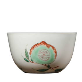 A CHINESE FAMILLE ROSE CUP WITH BRANCHING PEACH DESIGN, MARKED "DA QING QIANLONG NIAN ZHI," POSSIBLY (1 of 3)