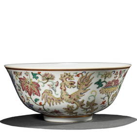 A CHINESE FAMILLE ROSE BOWL WITH PHOENIX DESIGN, MARKED "DA QING GUANGXU NIAN ZHI," POSSIBLY QING (1 of 3)