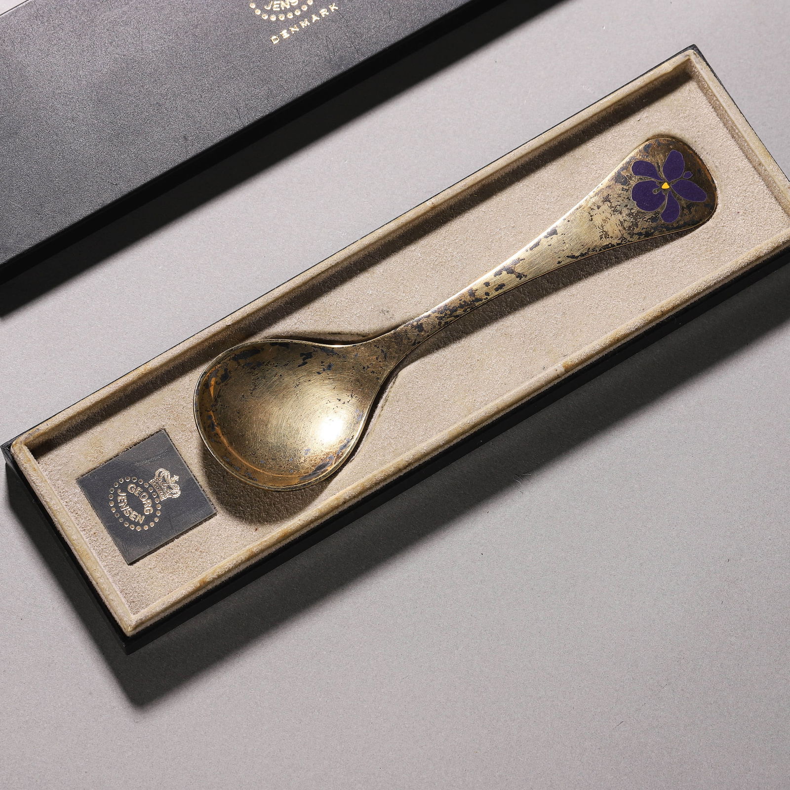 A DANISH STERLING SILVER AND ENAMEL SPOON, RAAB & GOBEL, 1977 (1 of 8)