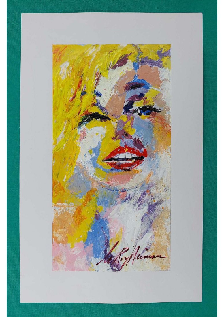 LeRoy Neiman original Marylin Monroe Acrylic: This is an original Acrylic on thick paper being 14 1/8 inches by 8 3/4 inches in size with a wide border on the painting. It comes in fine condition with his own foil hologram to the rear and the fou