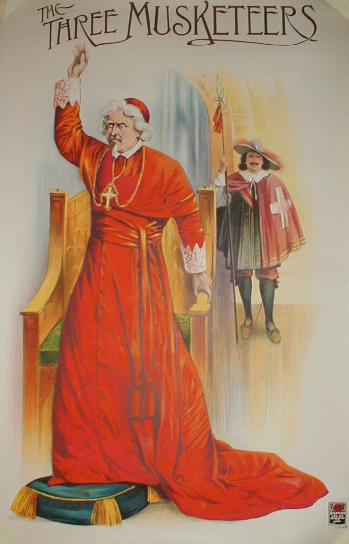 The Three Musketeers vintage opera poster: The Three MusketeersThis is an early traveling play or theatre poster from the early 1900`s. It is printed with a fine lithographic technique by Stafford & Co.Size: H30” x W20” inches, unf