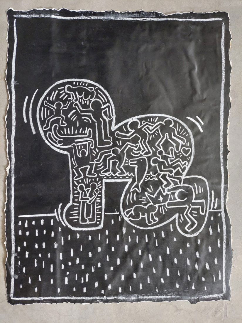 Keith Haring 1983 Subway drawing huge original: Keith Haring drew well over 5,000 chalk drawings over a five-year period, from 1980 to 1985, in New York City subway stations. This is stated on the foundation website. This original subway drawing in