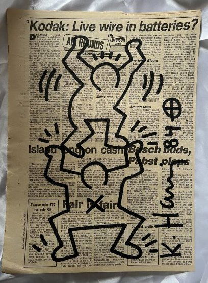 Keith Haring 1984 Original Newspaper drawing Certified (1 of 3)