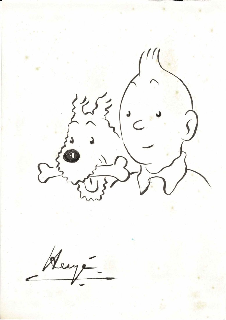 Herge Tintin and Snowy Pena and Ink drawing Georges Remi (1 of 1)