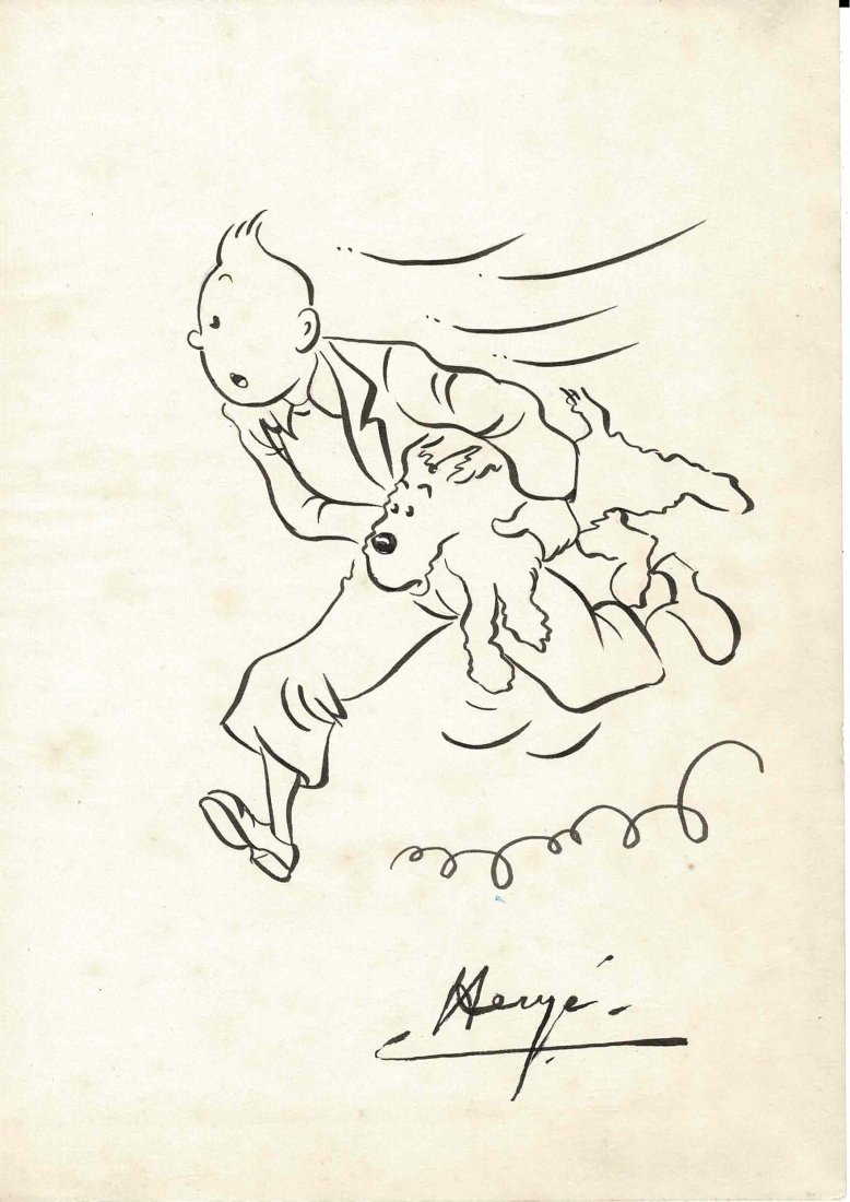 Herge Tintin and Snowy Pena and Ink drawing Georges Remi (1 of 1)