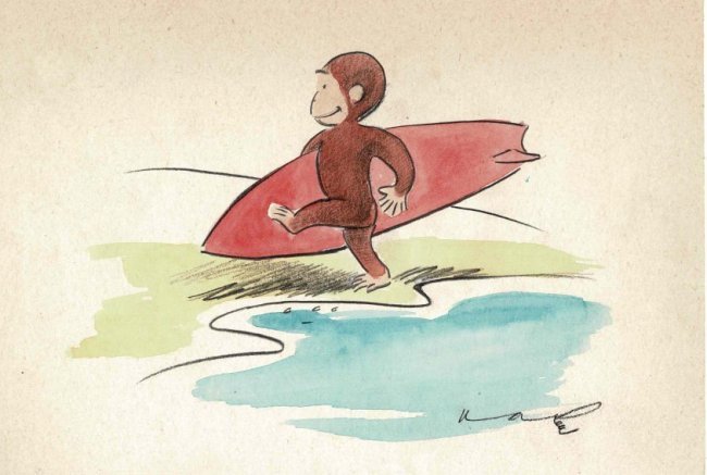 Curious George Painting by H E Rey Surfing (1 of 1)