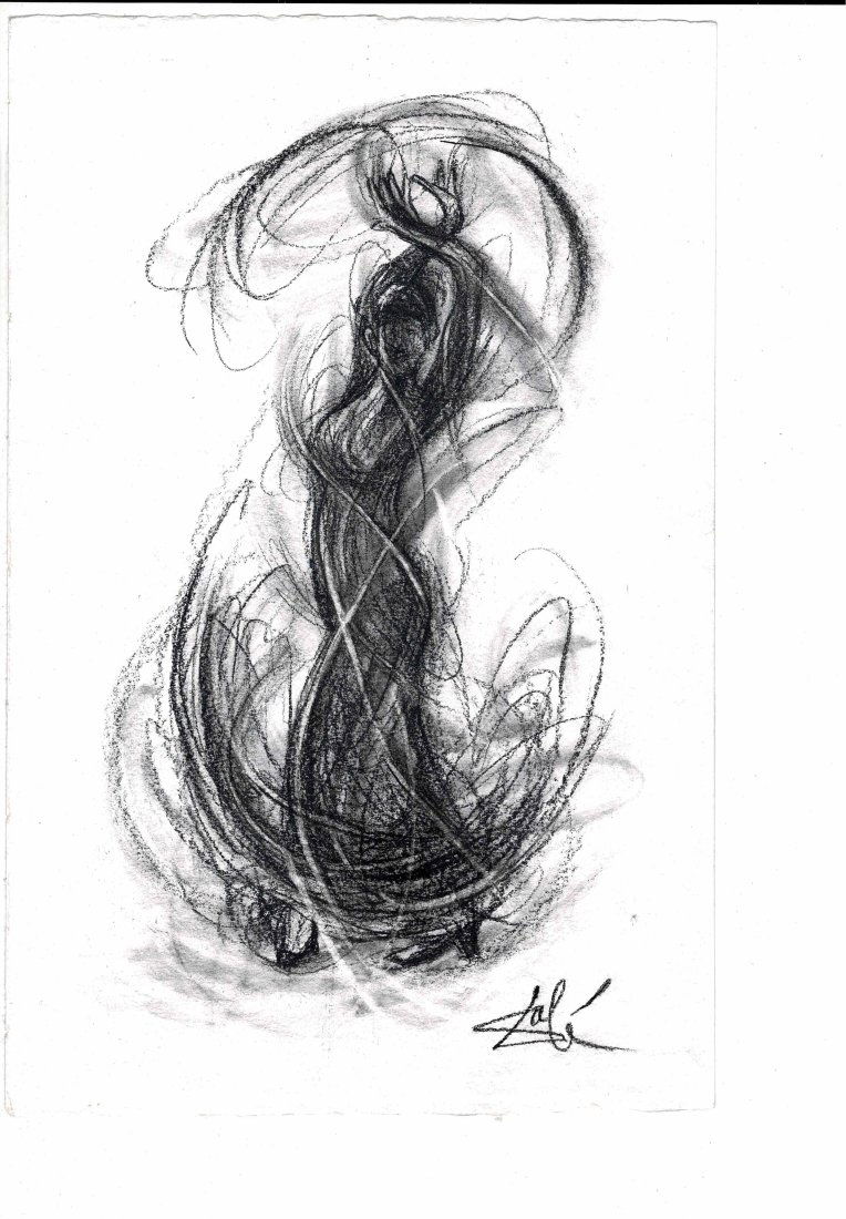 Salvador Dali Charcoal drawing Flamenco dancer (1 of 2)