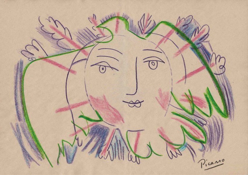 Picasso original drawing of face dove 1957 (1 of 2)