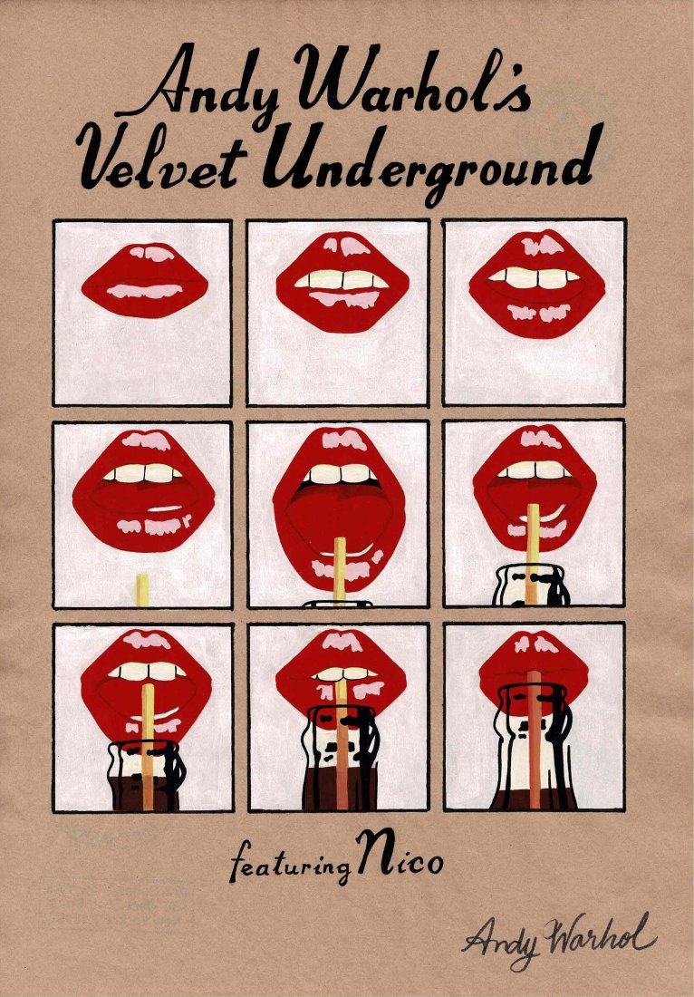 Andy Warhol Velvet Underground Featuring Nico original painting NO RESERVE: An original vintage pen and watercolour of Velvet Underground featuring Nico ~ painted and signed by him to the lower right hand corner. On the reverse there are 3 stamps two being from the Estate of 
