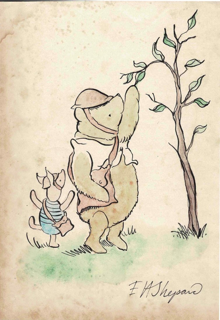 Winnie the Pooh & Eeyore painting by Ernest H Shepard NO RESERVE: This is an original painting on cream card of Winnie the Pooh and Eeyore in fine pastel colours and signed with a full signature by Ernest H Shepard being 8 1/2 inches by 5 6/7 inches in size. This is