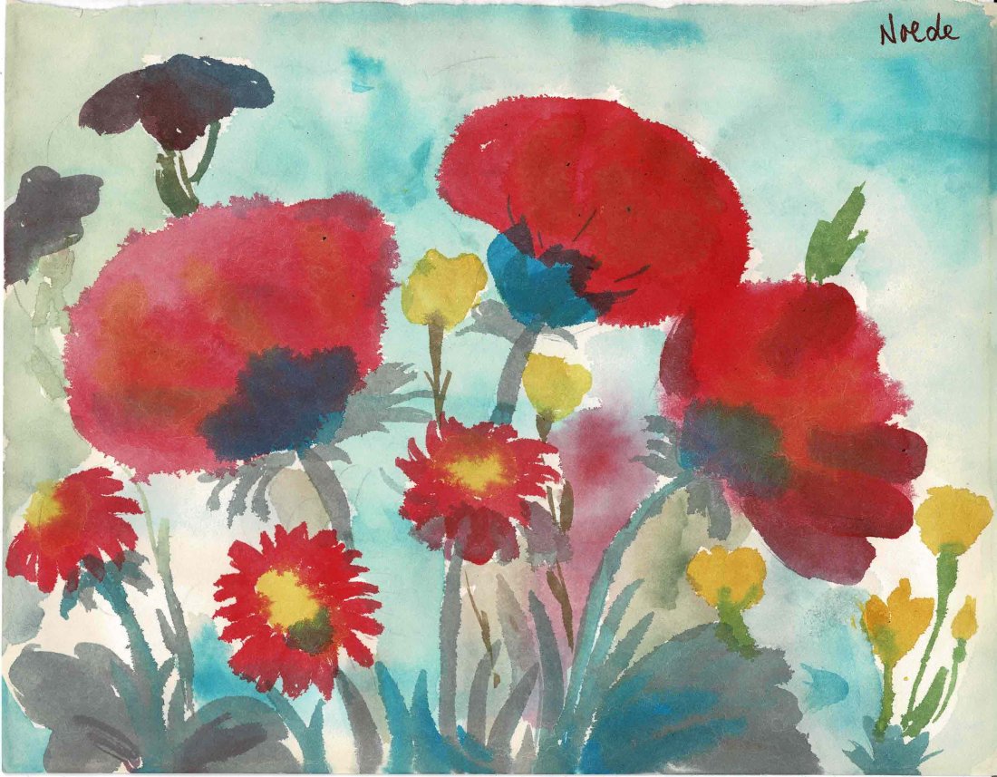 Emil Nolde watercolour on paper NO RESERVE: Lot 33 is a watercolour to paper being 10 1/2 inches by 8 1/4 inches in size with the name NOLDE painted to the very top right hand corner. Stamps on the rear with the main one stating: Emil Nolde FIO