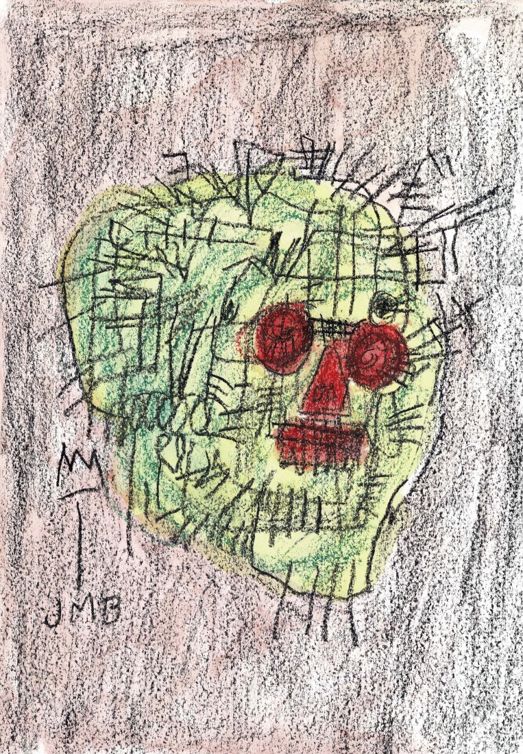 Jean Michele Basquiat Skull drawing A3 large size NO RESERVE: Lot 51 is a larger A3 16 inches by 11 3/4 inches in size drawing by Jean Michele Basquiat, it is a Skull with vibrant colours and no major marks or creases, a really nice original.