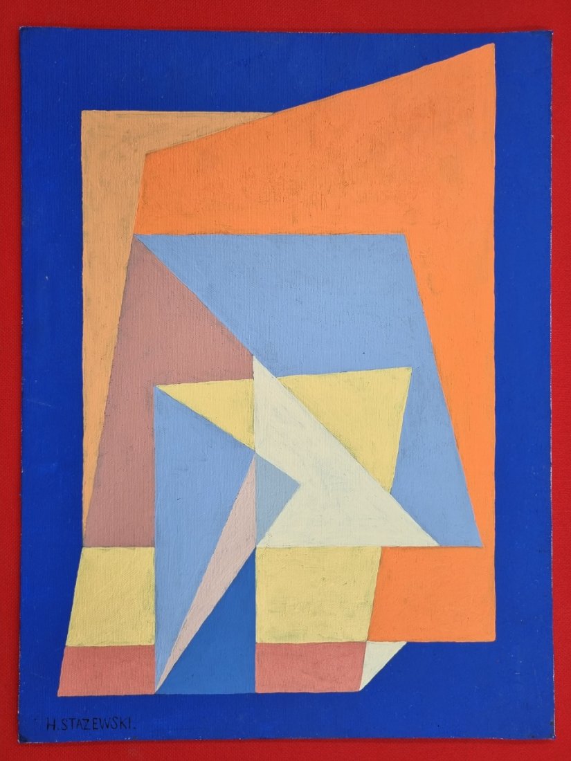 Henryk Staszewski original painting: Loy number 7 is an original painting to canvas then to board being 16 1/2 inches by 11 3/4 inches in size mounted to board.Henryk Stazewski (1894-1988) studied at the Academy of Fine Arts in Warsaw fr