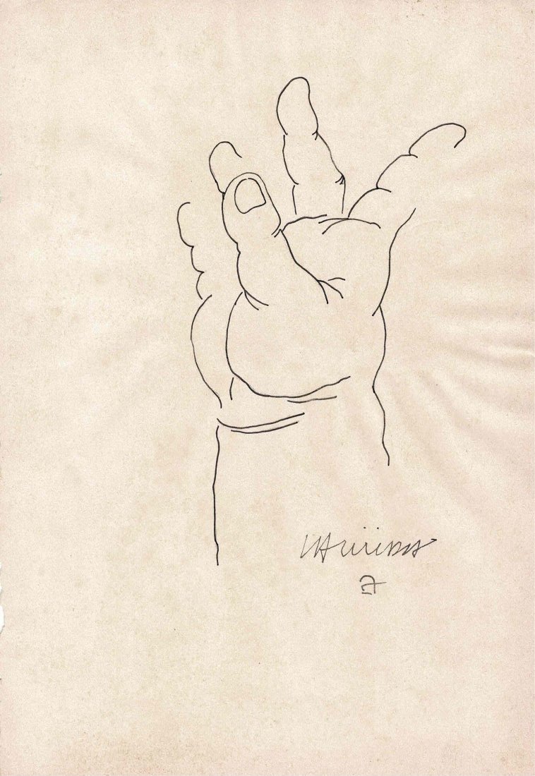 Edouard Chillida drawing Senza Titolo drawing NO RESERVE: lot number 41 is an original drawing titled " Senza Title" by Eduardo Chillida being 25.5 cm by 17.5 cm in size. with two labels stamps to the rear. The hand drawing is drawn to the upper top part of