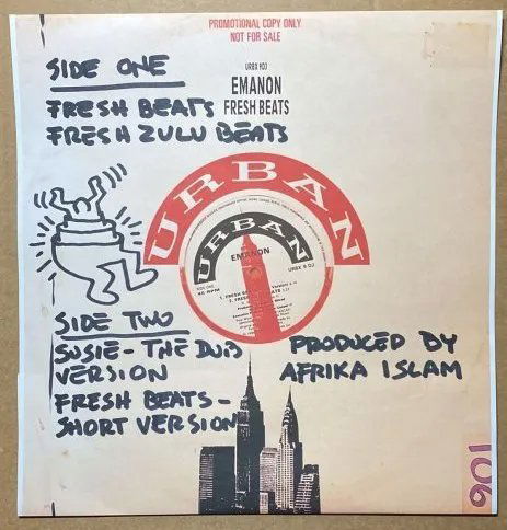 Keith Haring Original Emanon 45 Record drawing ultra Rare: Lot Number 55 One of the rarest Keith Haring consignments we have seen is on offer for the first time from a collection or urban Art from Spain.This original 45 R.P.M. original record which was a Prom