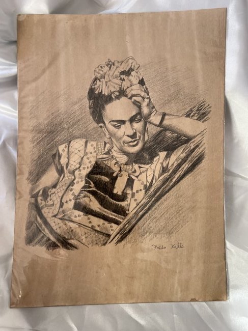 Frida Kahlo original pencil NO RESERVE: Lot number 46 is a Frida Kahlo pencil drawing to cream art card being 12 1/2 inches by 9 1/4 inches in size.Kahlo was a Mexican painter best known for her uncompromising and brilliantly coloured self-