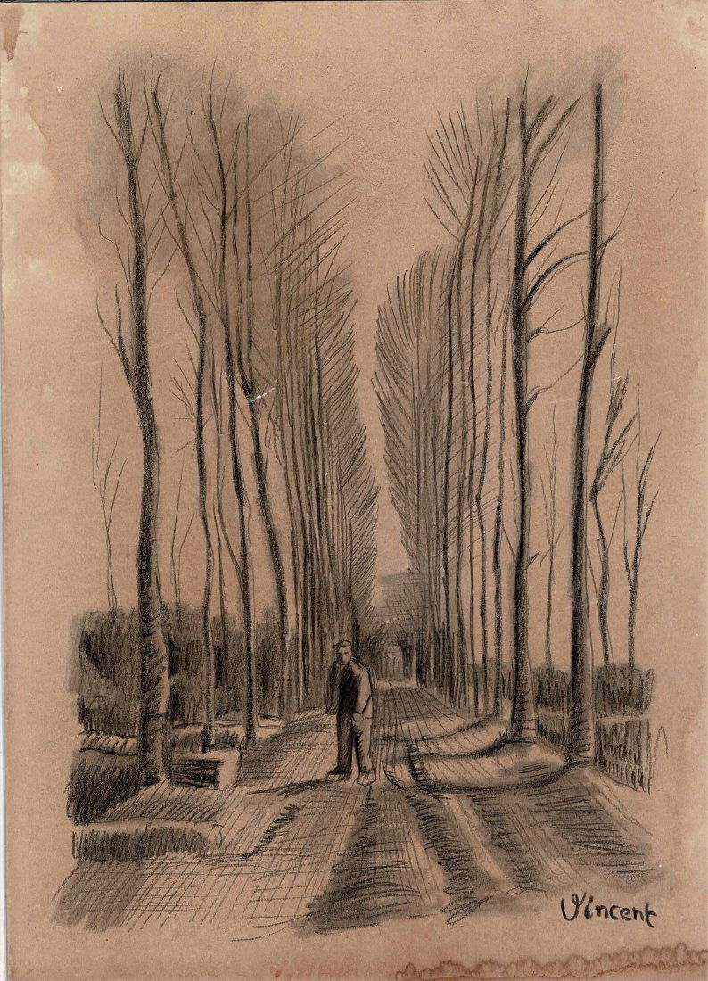 Vincent Van Gogh pencil drawing NO RESERVE: Lot number 52 is a pencil drawing to cream art card being 12 1/2 inches by 9 1/8 inches in size. This comes with stamps on the rear. Signed Vincent to the lower right hand corner and in good condition