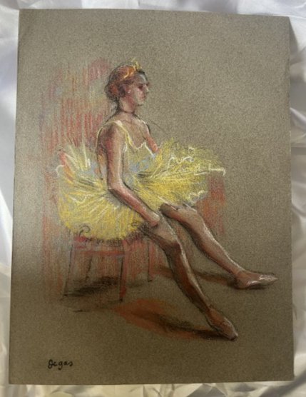 Edgar Degas original pastel chalk Ballerina..No Reserve: Lot number 17 is an original chalk drawing of a Ballerina by Edgar Degas and this is A4 in size and a stunning original piece of artwork by this master. Using Grey art card and yellow, Red and Black C