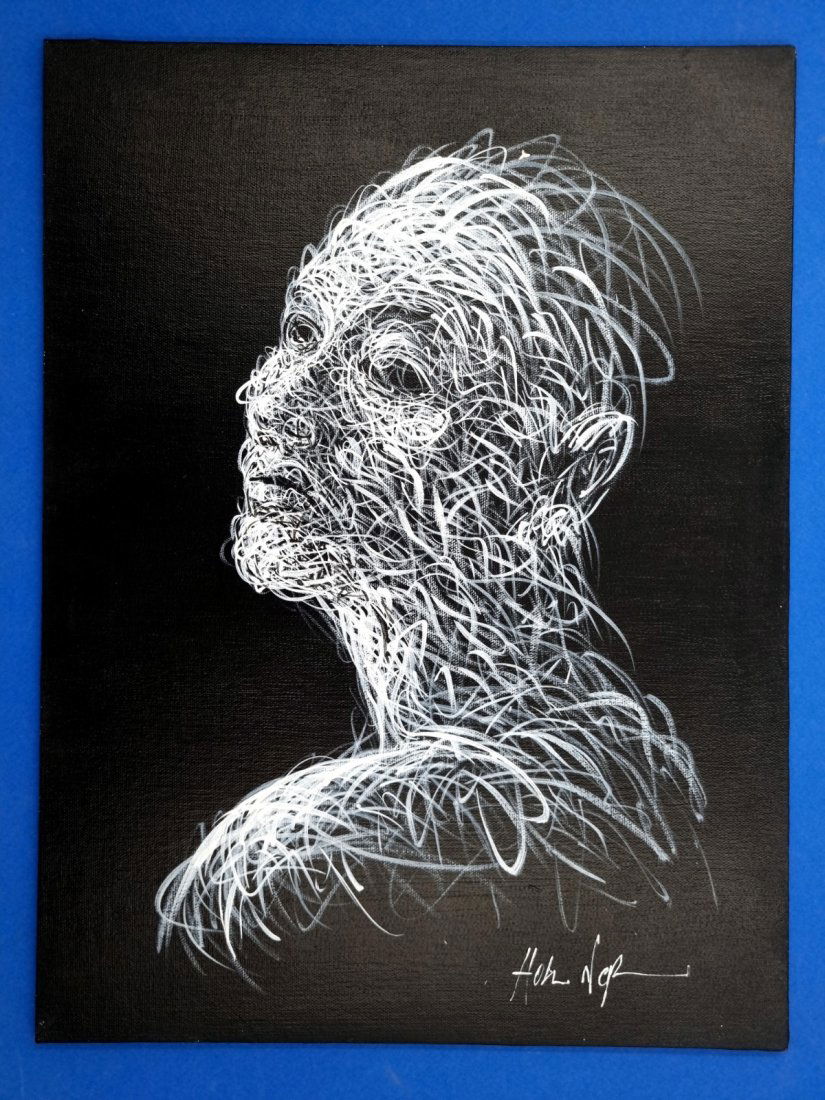 Hom Nguyen Beautiful original white on black painting. (1 of 3)