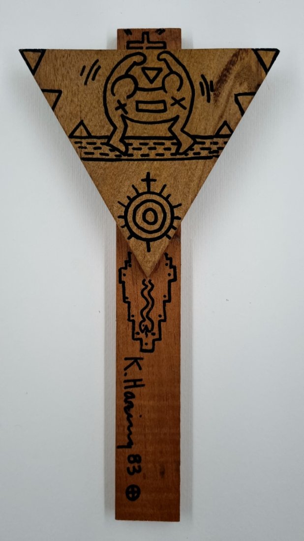 Kieth Haring Wooden sign drawing 1983 & Letter (1 of 7)