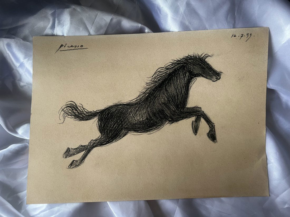 Picasso original charcoal drawing of a leaping horse 12.7.1953 (1 of 4)