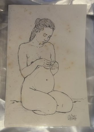 Gustav Klimt original Nude Lady drawing: Lot Number 23 is an original pencil and black ink drawing of a nude lady by Gustav Klimt. It is 10 3/4 inches by 7 3/5 inches in size and signed to the lower right hand corner. Three stamps on the rea