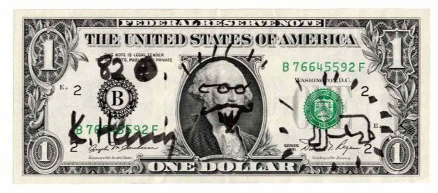 Keith Haring $1.00 note drawn and signed (1 of 1)