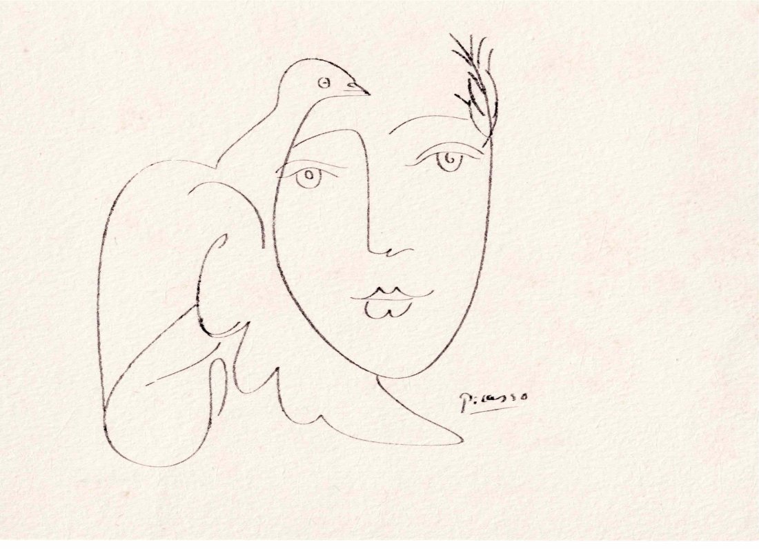 Picasso original line drawing of a Face and Dove (1 of 1)
