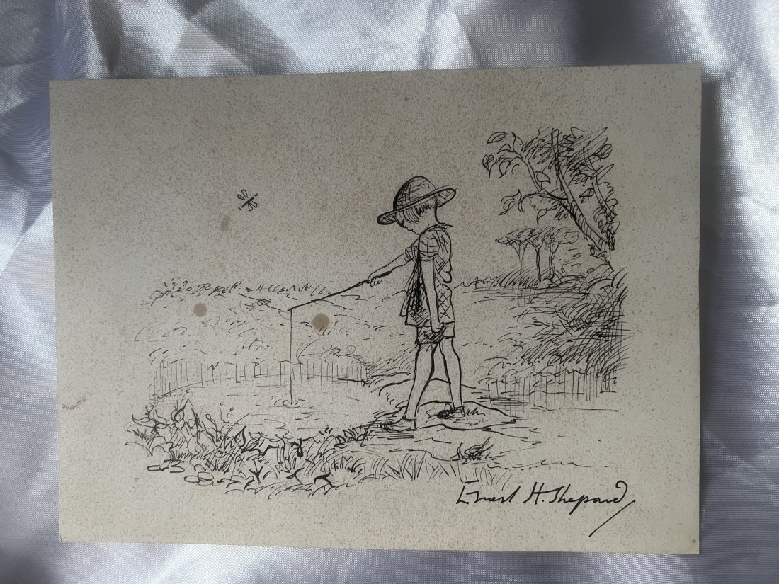 Christopher Robin Fishing by Ernest Shepard drawing (1 of 1)