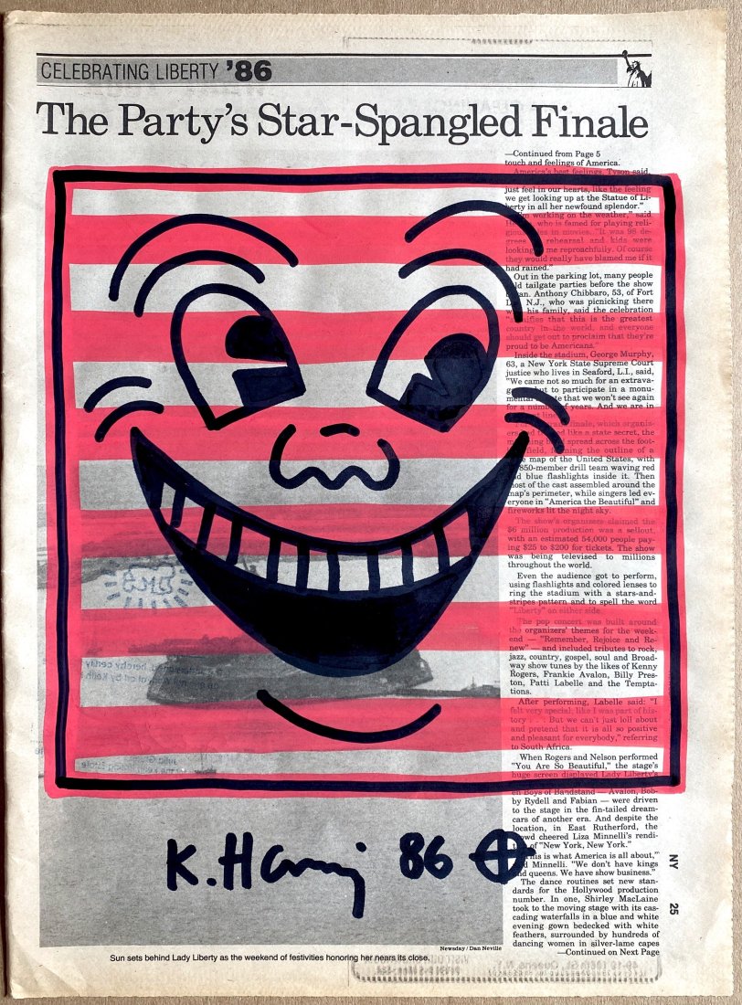 Keith Haring original New York Newspaper painting 1986 Very Rare (1 of 2)