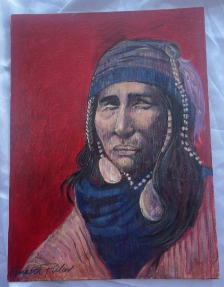 Kenneth Riley original oil to canvas Native American Indian: Lot number 1 is an original oil to canvas, then stuck to board being 15 3/4 inches by b11 7/8 inches in size. Deep earthy colours of a Native American Indian being signed to the lower left hand corner